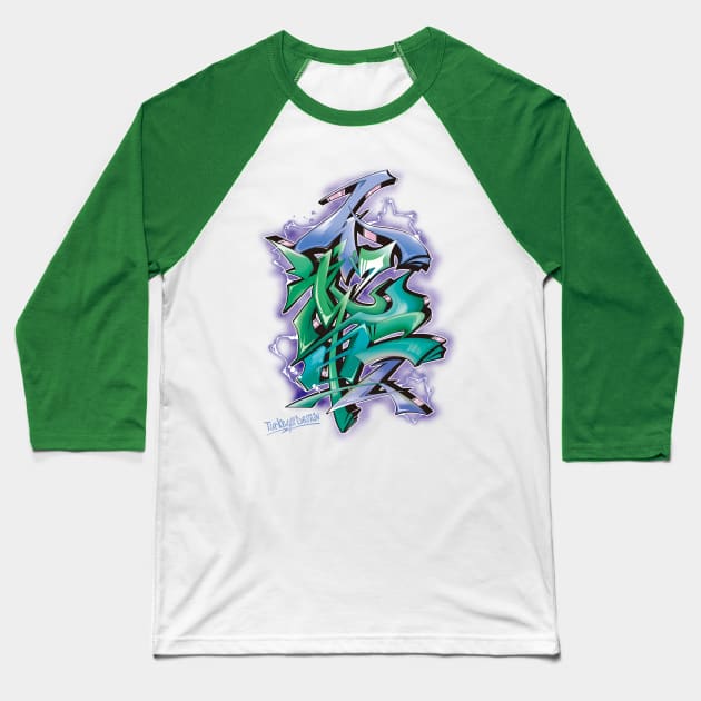 Japanese KANJI Graffiti Futaiten (BlueGreen) Baseball T-Shirt by TurkeysDesign